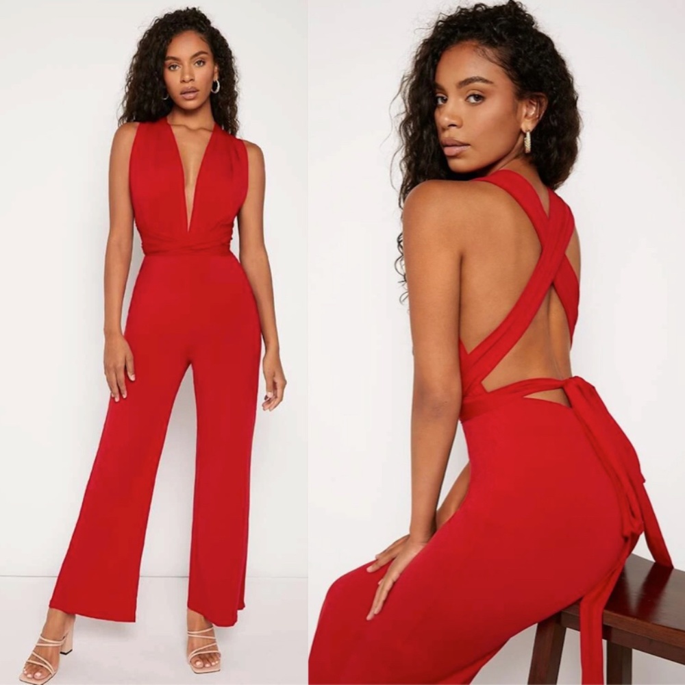 Women's Red Cross-Back Jumpsuit